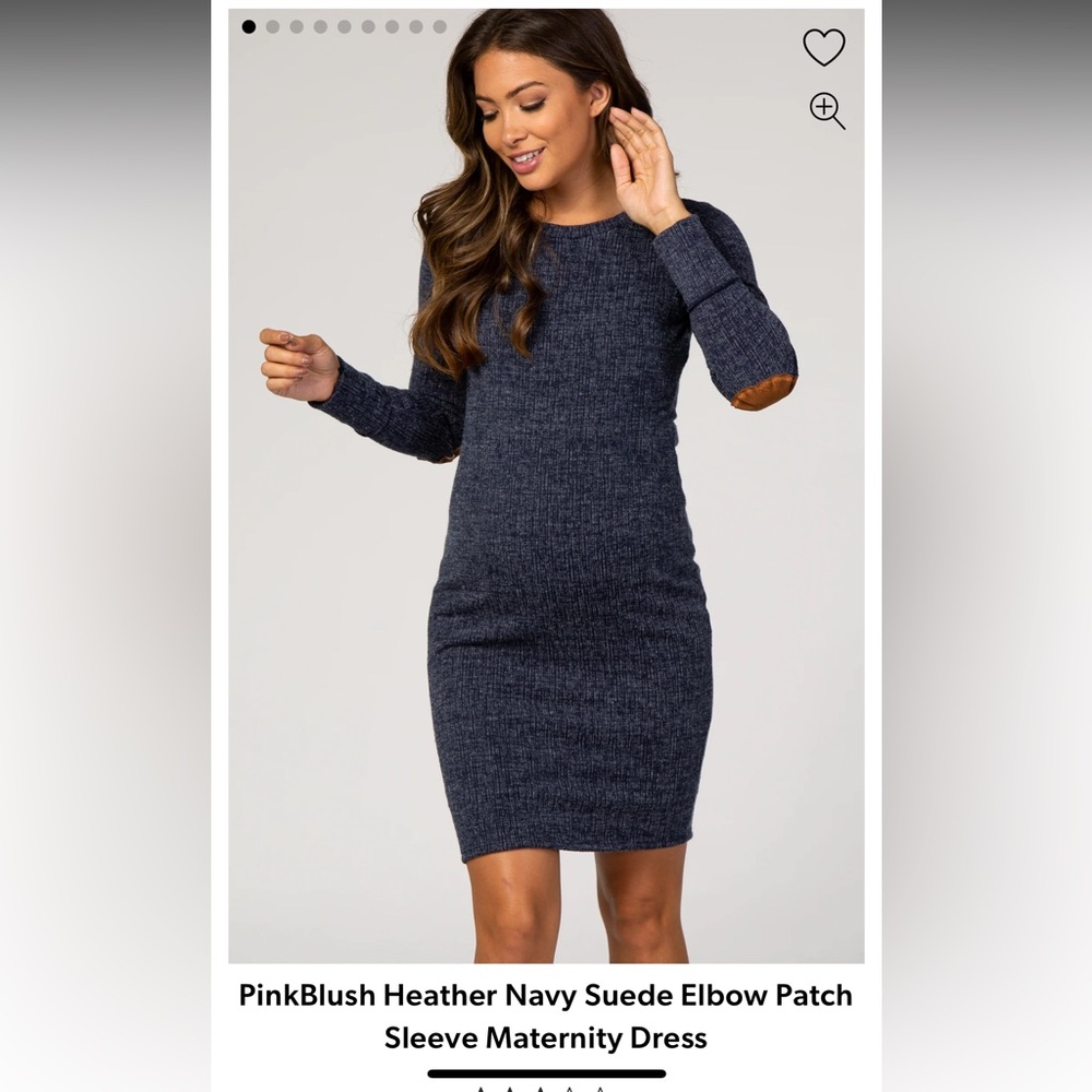 Pinkblush Heather Navy Suede Elbow Patch Long Sleeve Dress